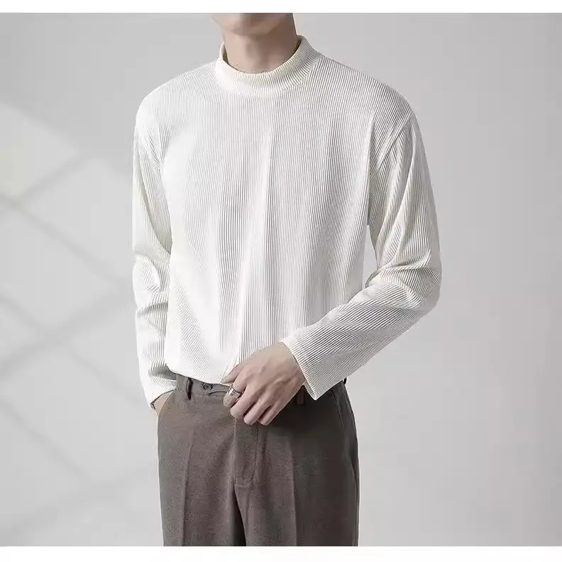 Men's White Long Sleeve Half Collar T-Shirt - Image 7