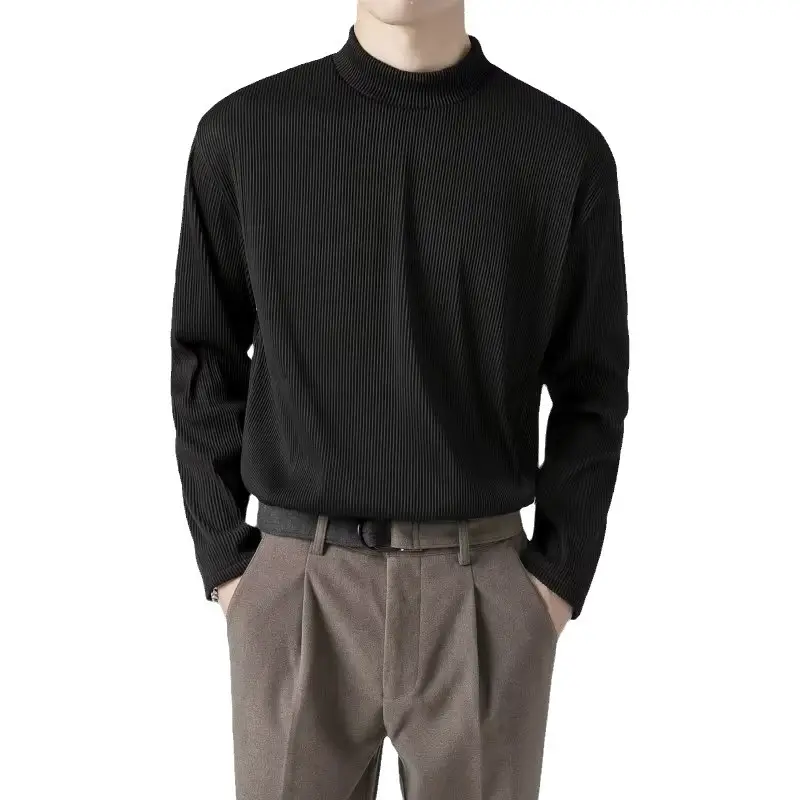 Men's White Long Sleeve Half Collar T-Shirt - Image 8