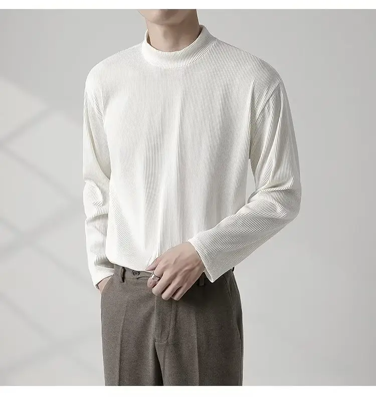 Men's White Long Sleeve Half Collar T-Shirt — feature 10