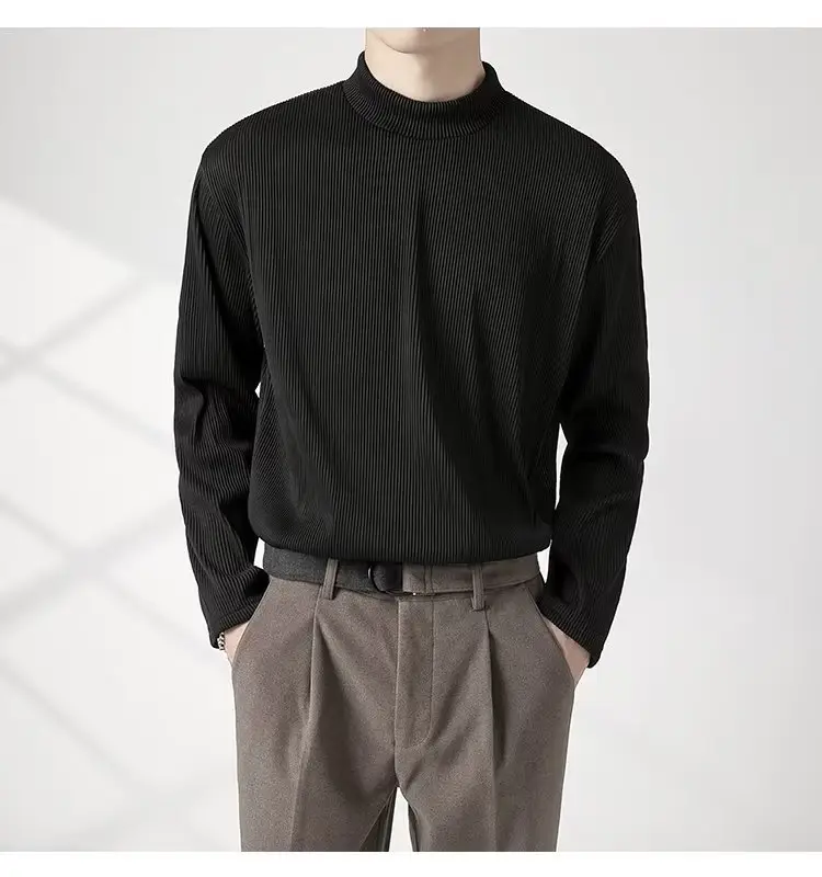Men's White Long Sleeve Half Collar T-Shirt — feature 11