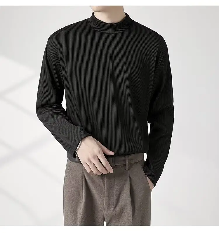 Men's White Long Sleeve Half Collar T-Shirt — feature 12