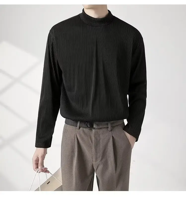 Men's White Long Sleeve Half Collar T-Shirt — feature 13