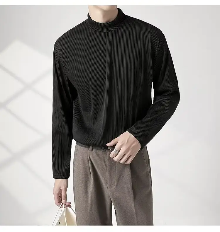 Men's White Long Sleeve Half Collar T-Shirt — feature 14