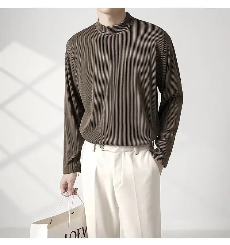 Men's White Long Sleeve Half Collar T-Shirt — feature 15