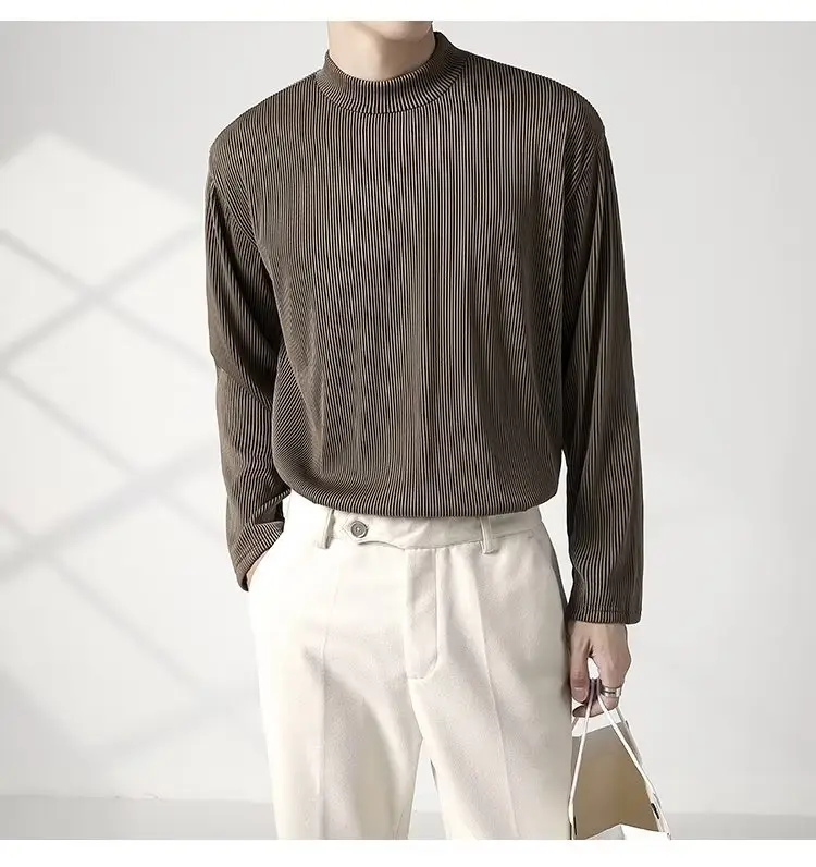 Men's White Long Sleeve Half Collar T-Shirt — feature 16