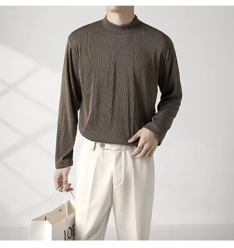 Men's White Long Sleeve Half Collar T-Shirt — feature 17