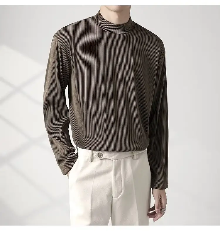 Men's White Long Sleeve Half Collar T-Shirt — feature 18
