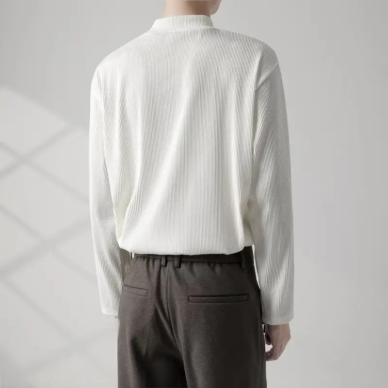 Men's White Long Sleeve Half Collar T-Shirt — feature 3