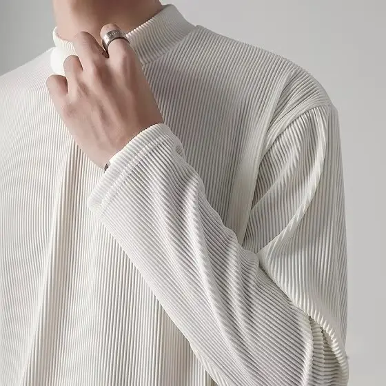 Men's White Long Sleeve Half Collar T-Shirt — feature 4