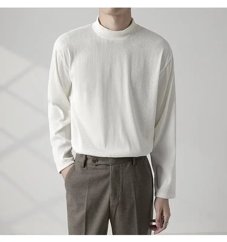 Men's White Long Sleeve Half Collar T-Shirt — feature 7