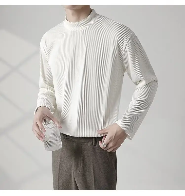 Men's White Long Sleeve Half Collar T-Shirt — feature 8