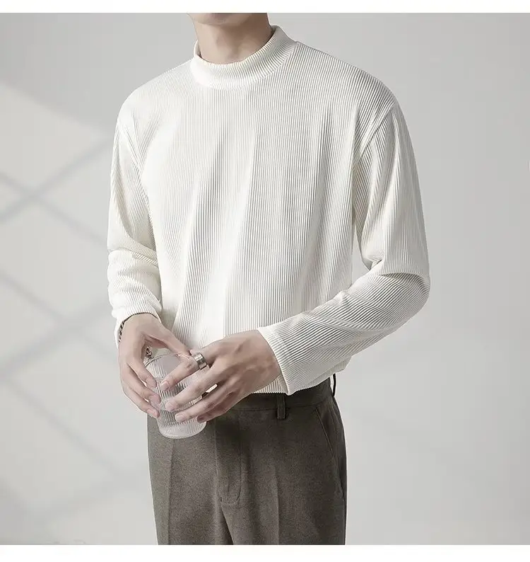 Men's White Long Sleeve Half Collar T-Shirt — feature 9