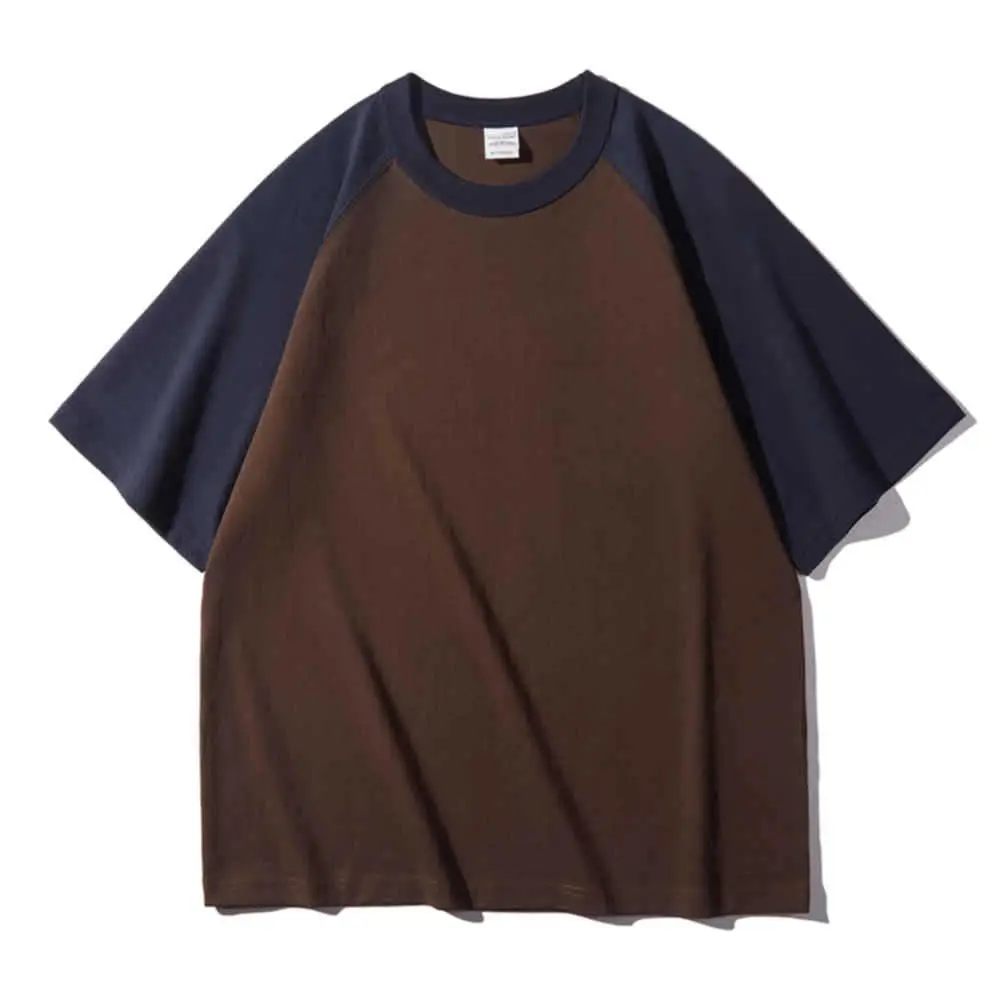 Men Raglan Sleeve T-Shirt Black Brown Loose Fit - Image 2