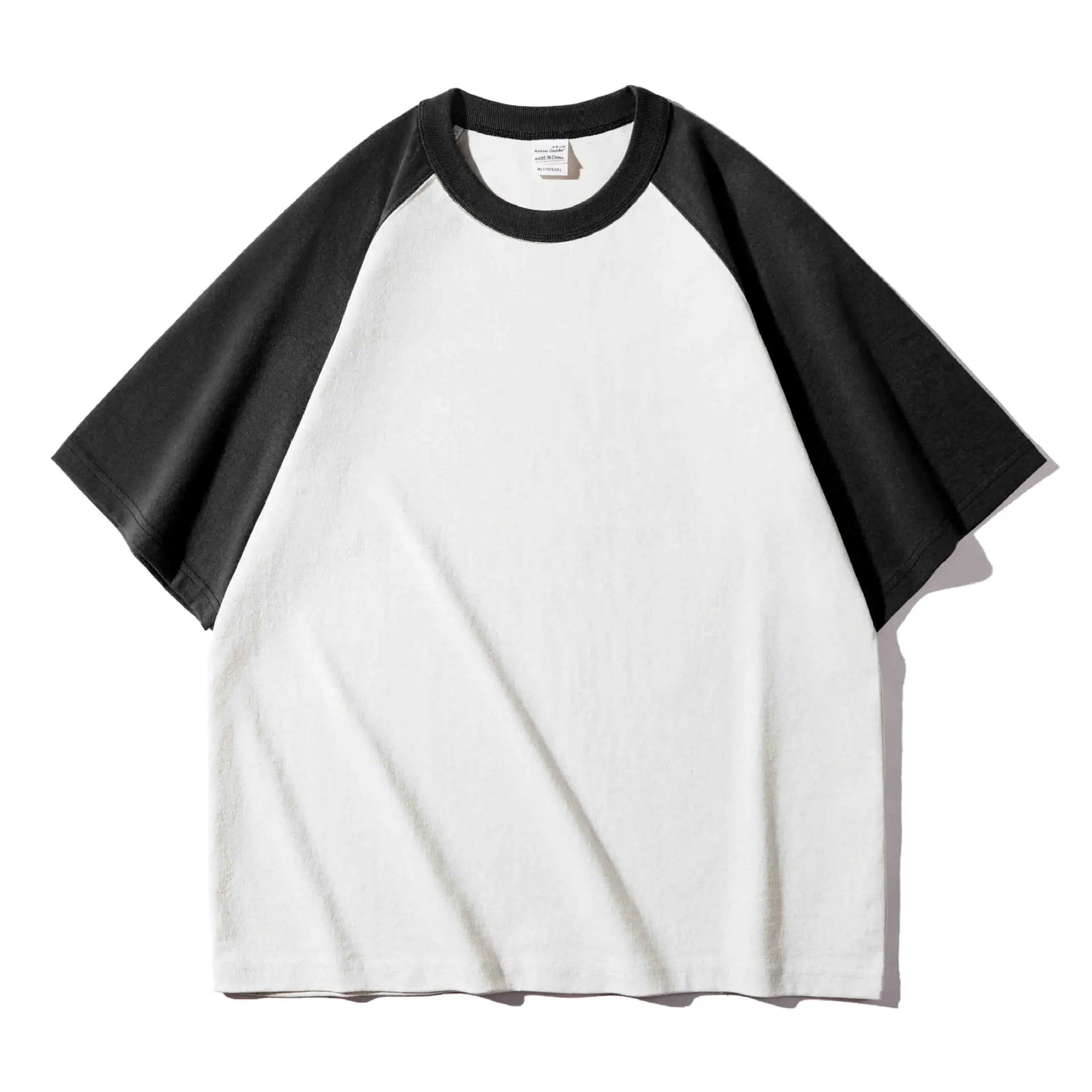 Men Raglan Sleeve T-Shirt Black Brown Loose Fit - Image 4