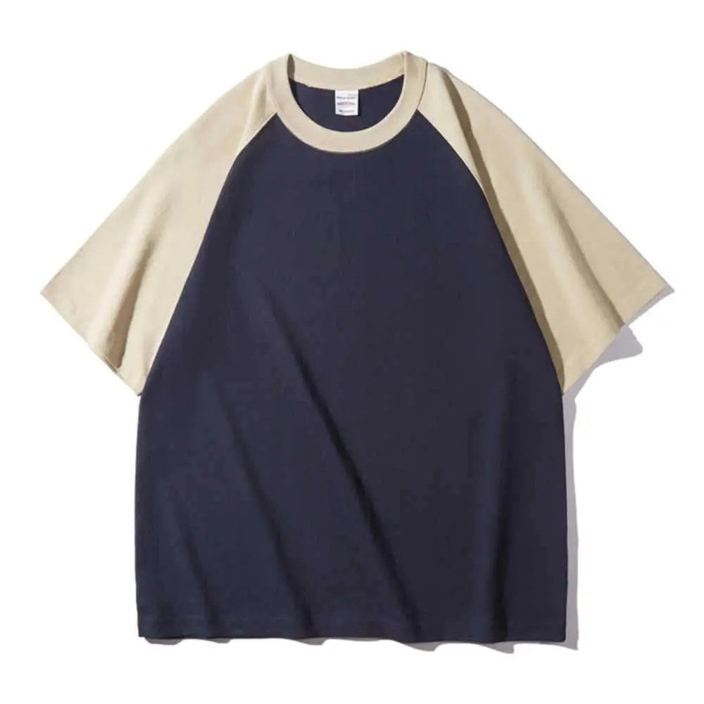 Men Raglan Sleeve T-Shirt Black Brown Loose Fit - Image 5