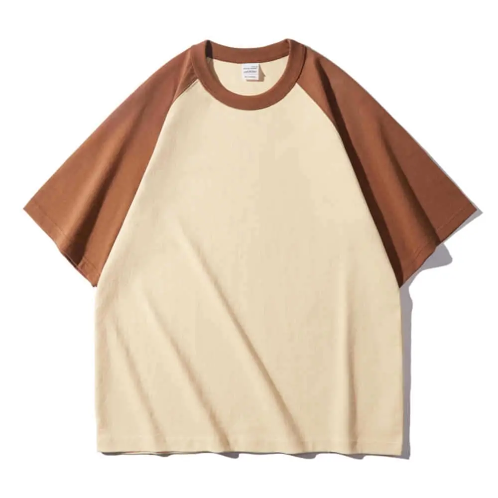 Men Raglan Sleeve T-Shirt Black Brown Loose Fit - Image 7