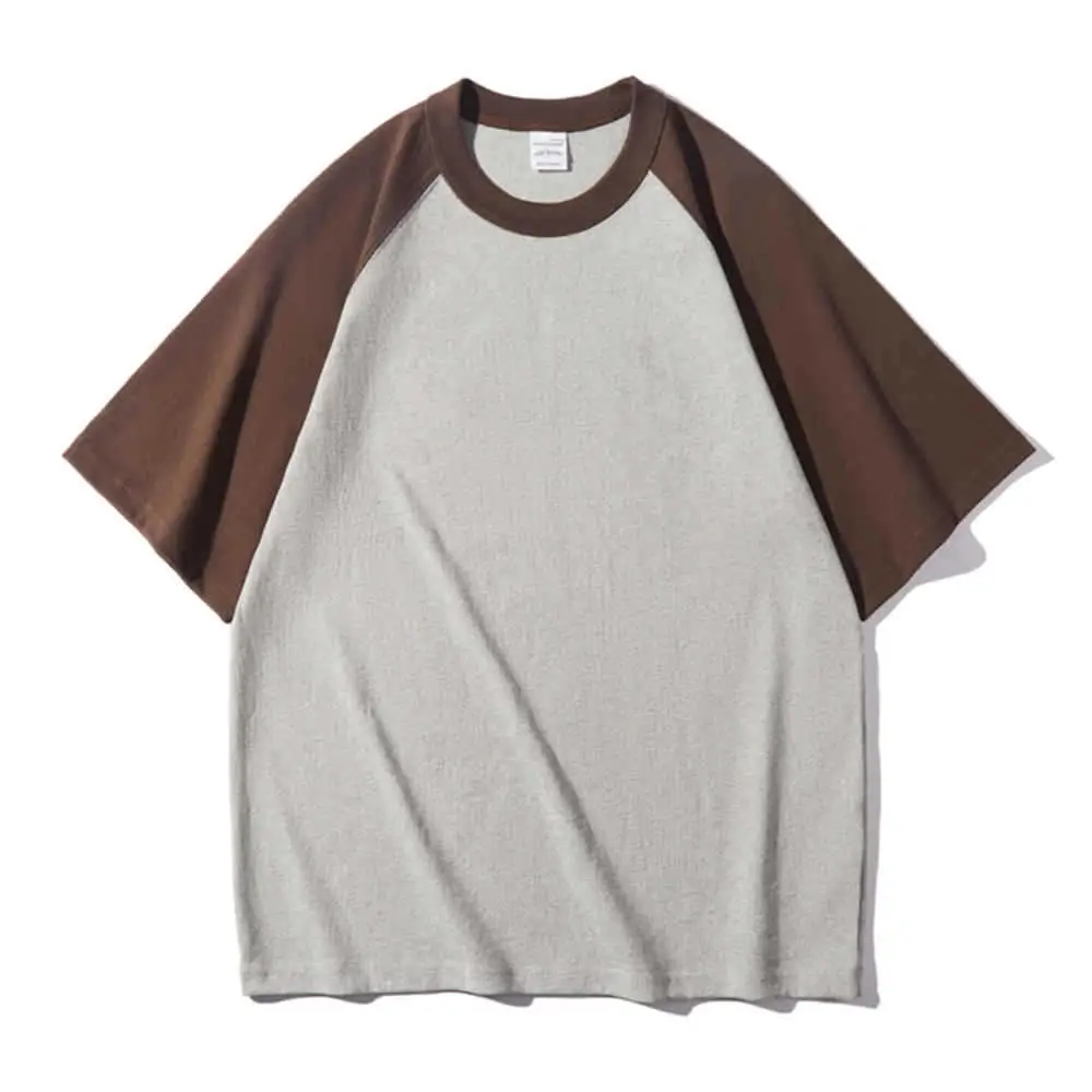 Men Raglan Sleeve T-Shirt Black Brown Loose Fit - Image 10