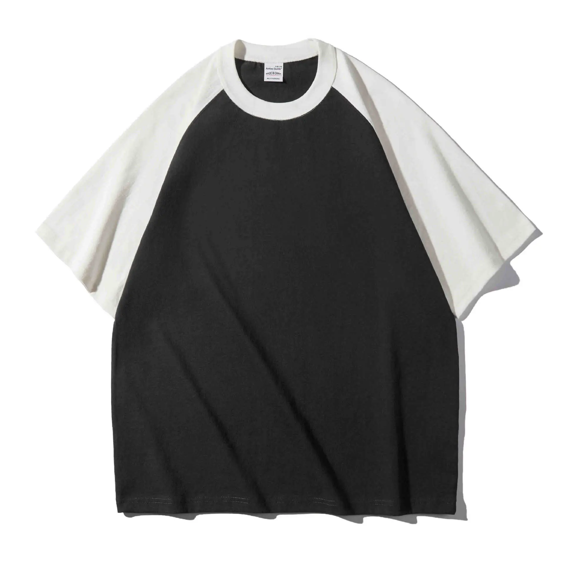 Men Raglan Sleeve T-Shirt Black Brown Loose Fit - Image 12