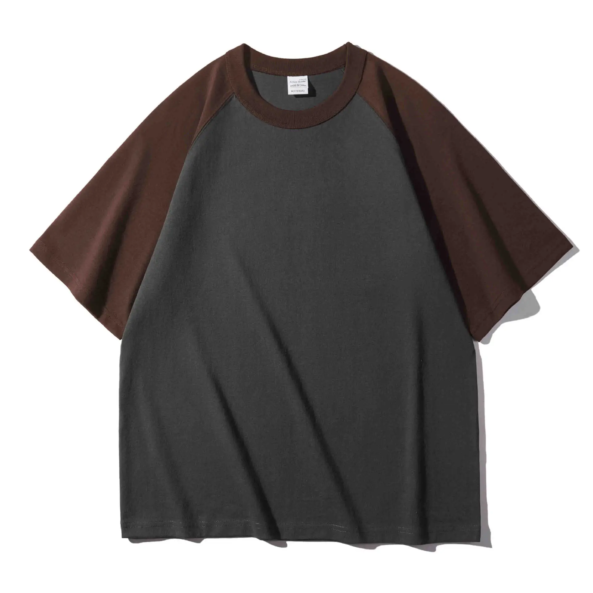 Men Raglan Sleeve T-Shirt Black Brown Loose Fit - Image 3