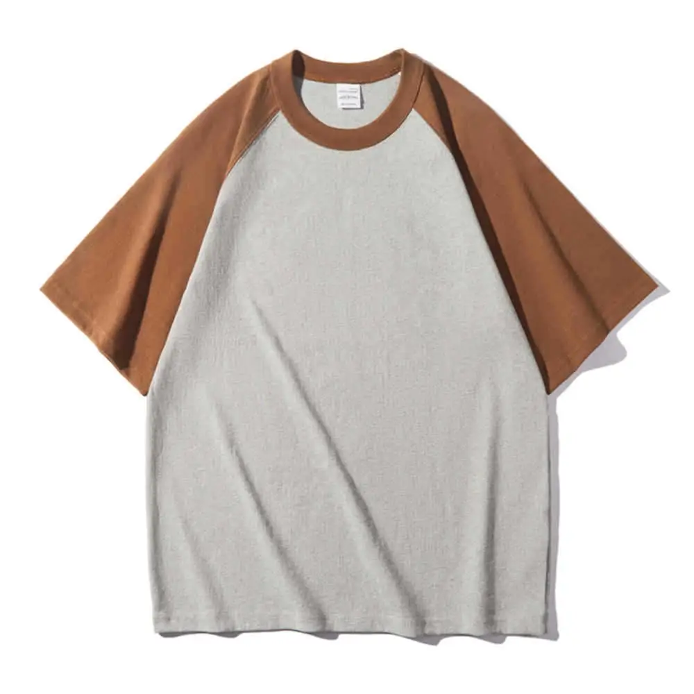 Men Raglan Sleeve T-Shirt Black Brown Loose Fit - Image 9