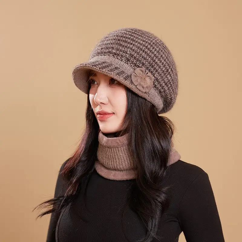 Autumn Winter Wool Cap with Fleece Lining for Women
