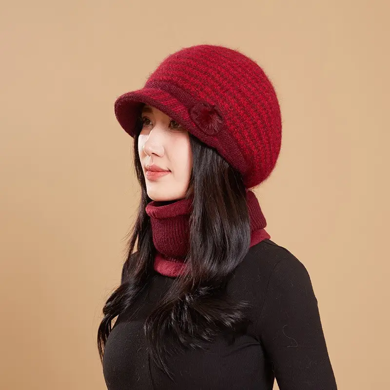 Autumn Winter Wool Cap with Fleece Lining for Women