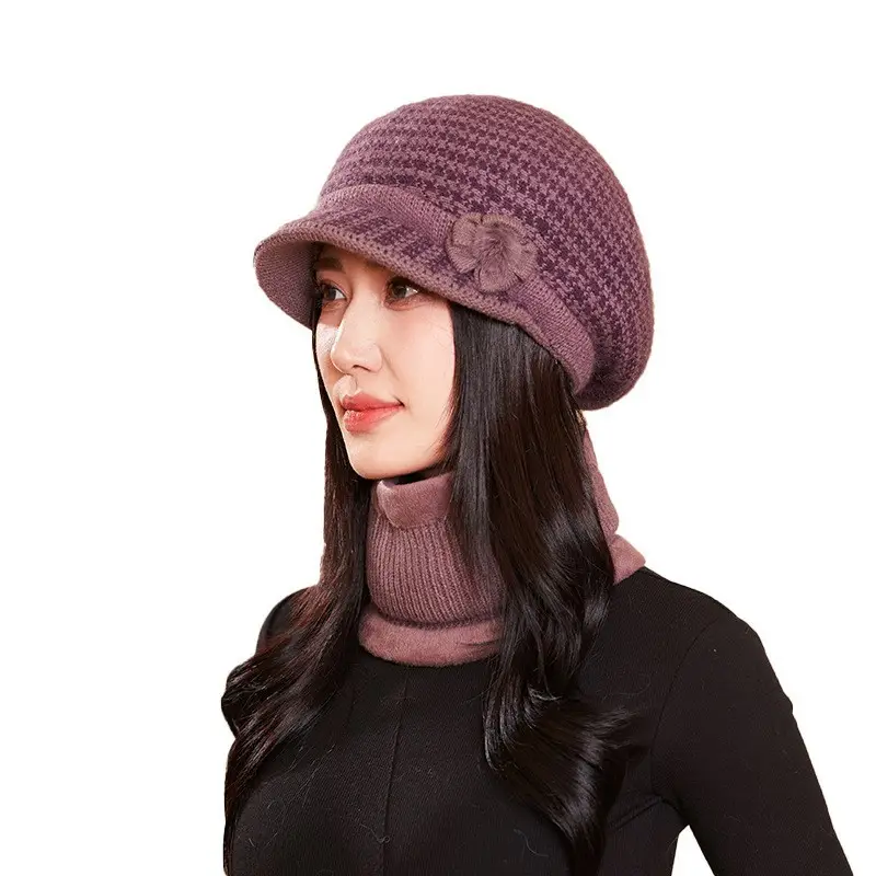 Autumn Winter Wool Cap with Fleece Lining for Women