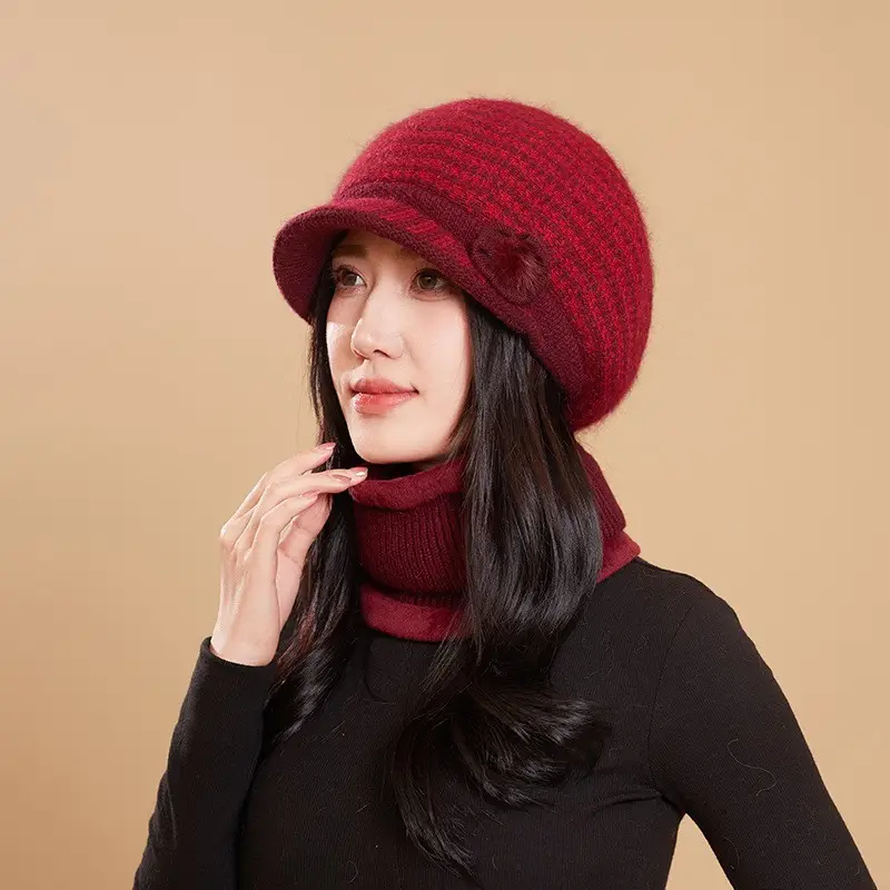 Autumn Winter Wool Cap with Fleece Lining for Women