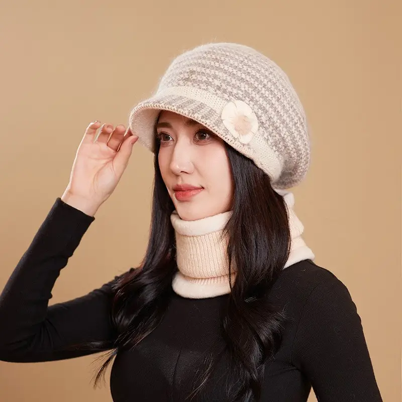 Autumn Winter Wool Cap with Fleece Lining for Women