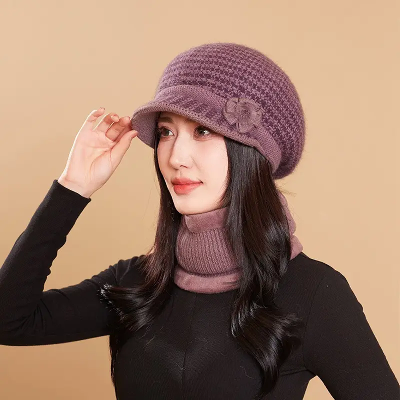Autumn Winter Wool Cap with Fleece Lining for Women