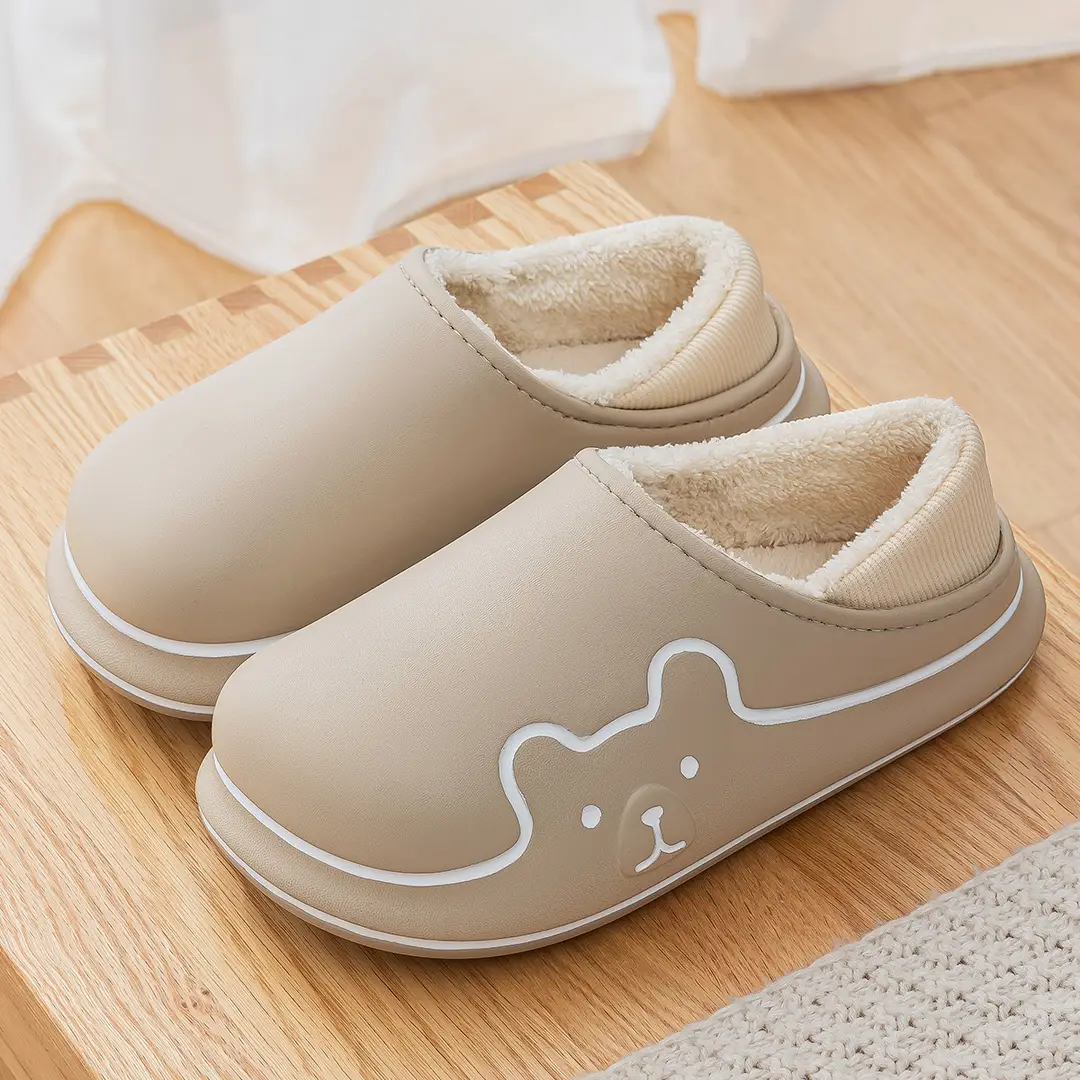 Cute Cotton Slippers Women's Autumn and Winter Outfit Waterproof Indoor Home fleece-lined Warm 2022 New Winter - Image 4