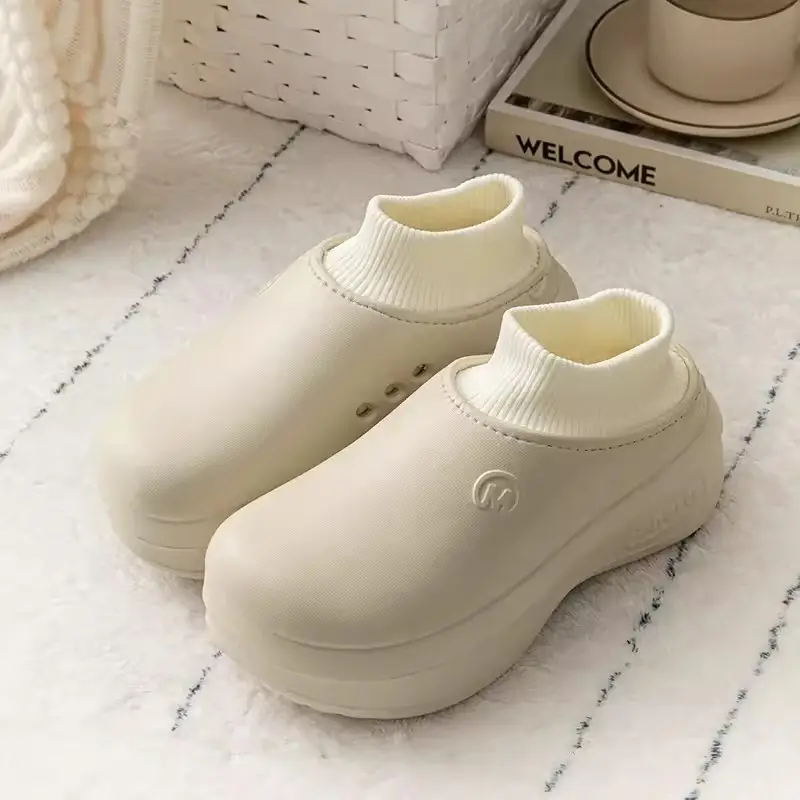 6.0 Thick-soled Heightened Waterproof New Style Cotton Slippers Women's Autumn and Winter Non-slip Home Indoor Warm Moon Shoes Soft - Image 4