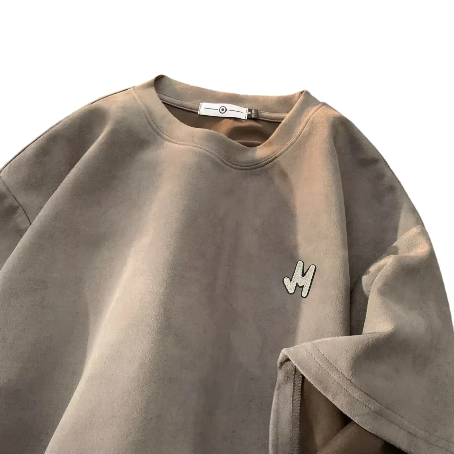 Men Suede T-Shirt Brown Loose Fit Spring Summer - Image 9