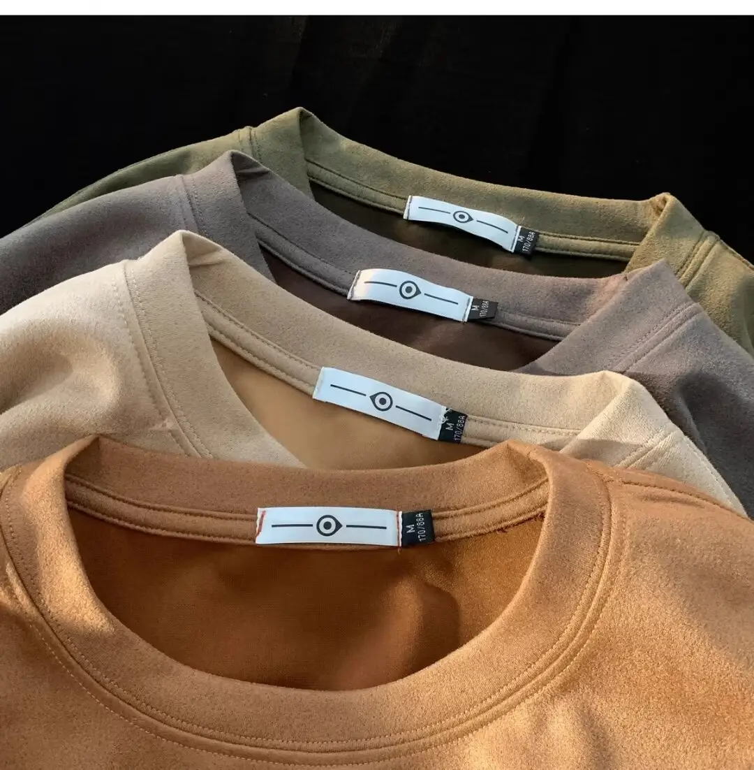 Men Suede T-Shirt Brown Loose Fit Spring Summer — feature 17