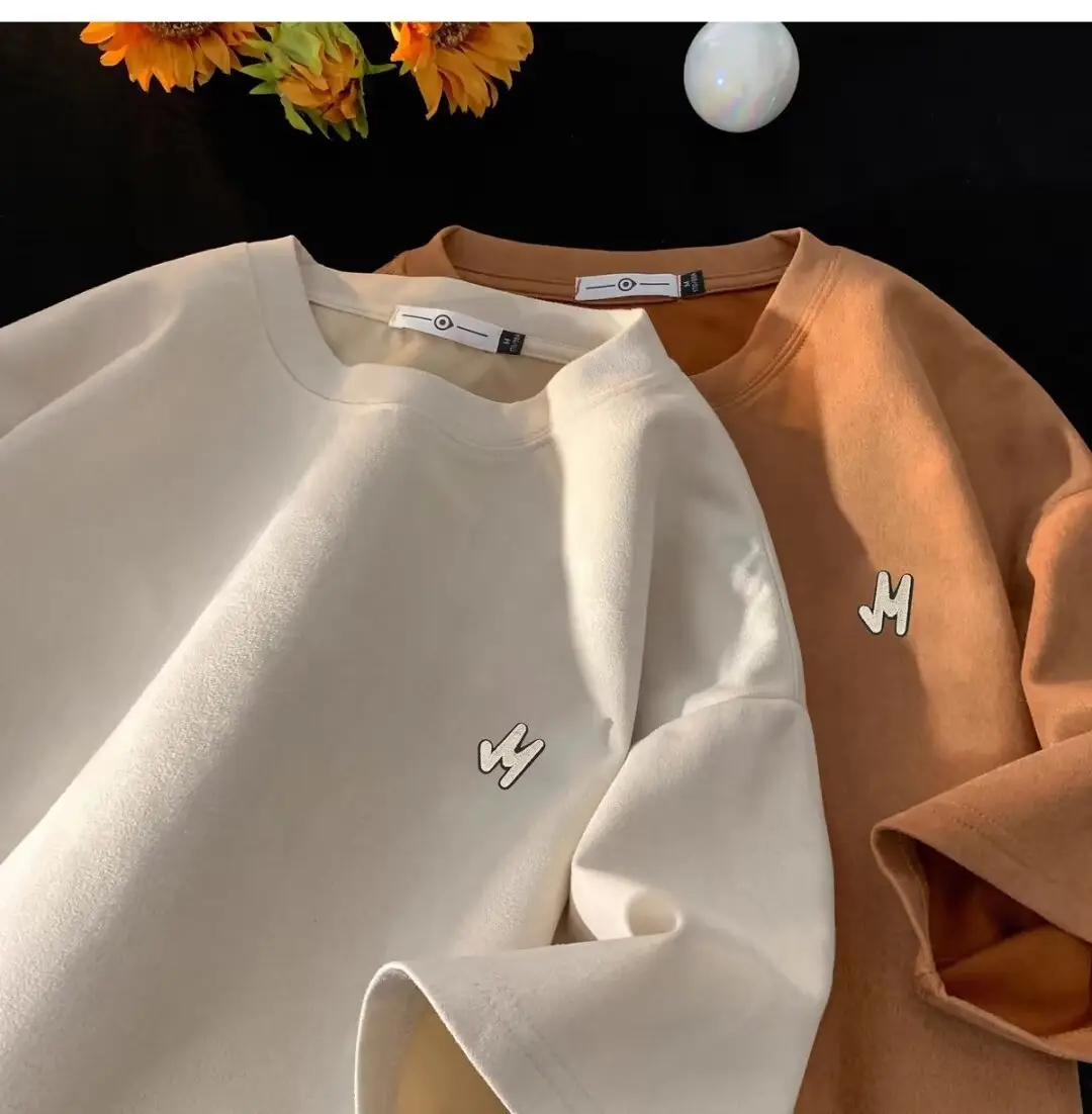 Men Suede T-Shirt Brown Loose Fit Spring Summer — feature 18