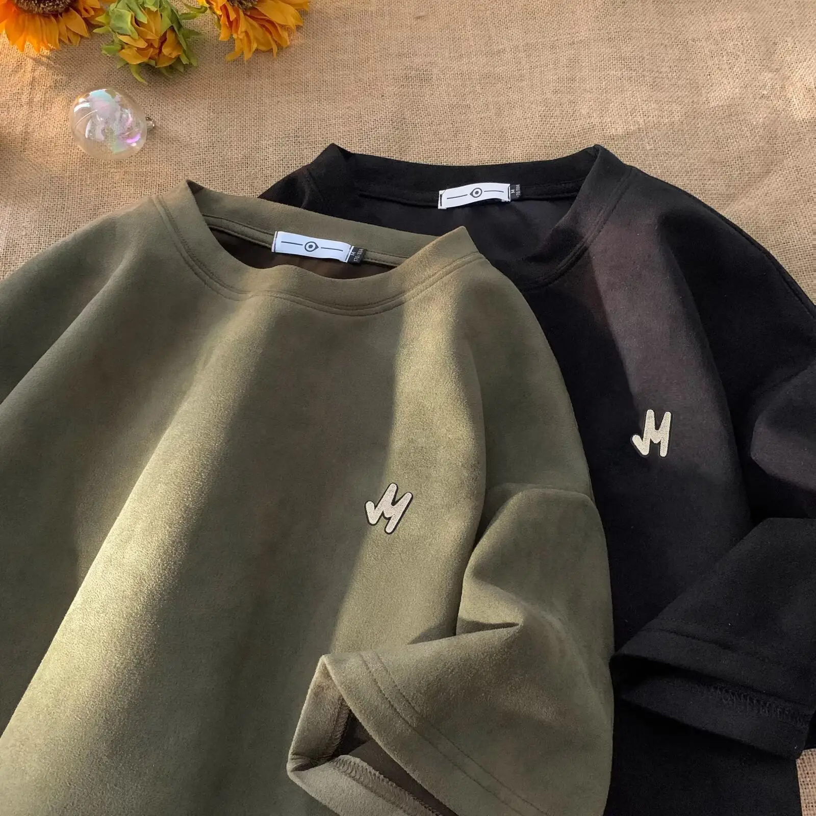 Men Suede T-Shirt Brown Loose Fit Spring Summer — feature 23