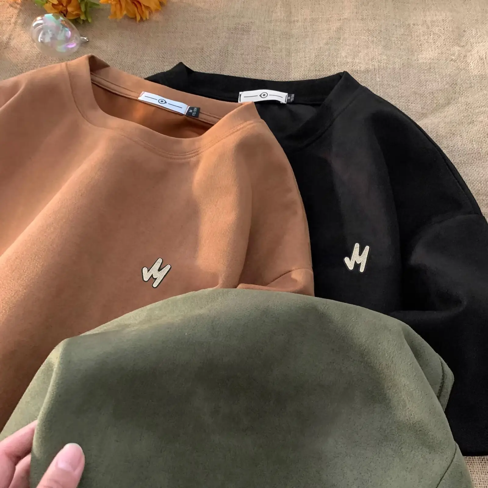 Men Suede T-Shirt Brown Loose Fit Spring Summer — feature 26