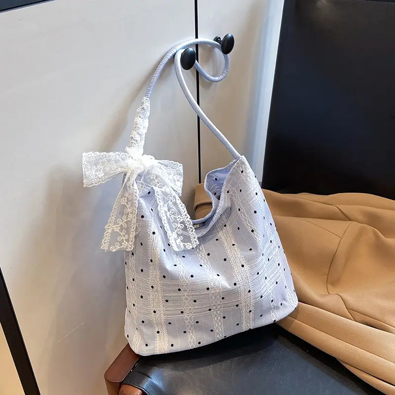 White Polka Dot Women's Shoulder Bag with Bow