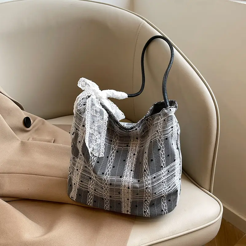 White Polka Dot Women's Shoulder Bag with Bow