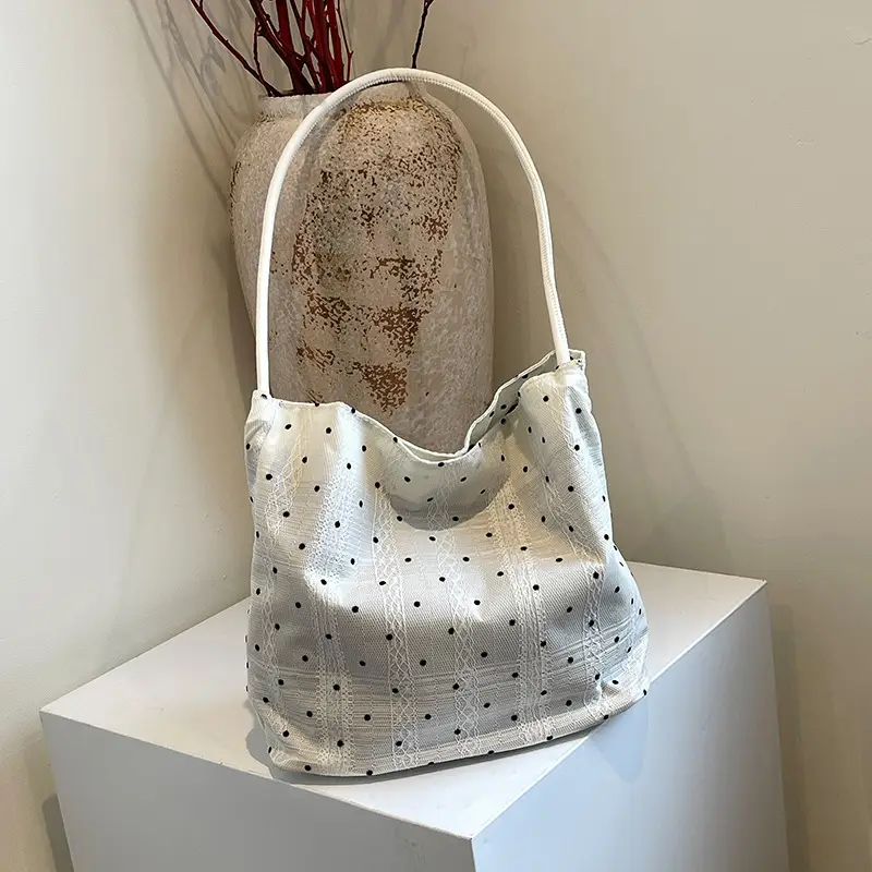 White Polka Dot Women's Shoulder Bag with Bow