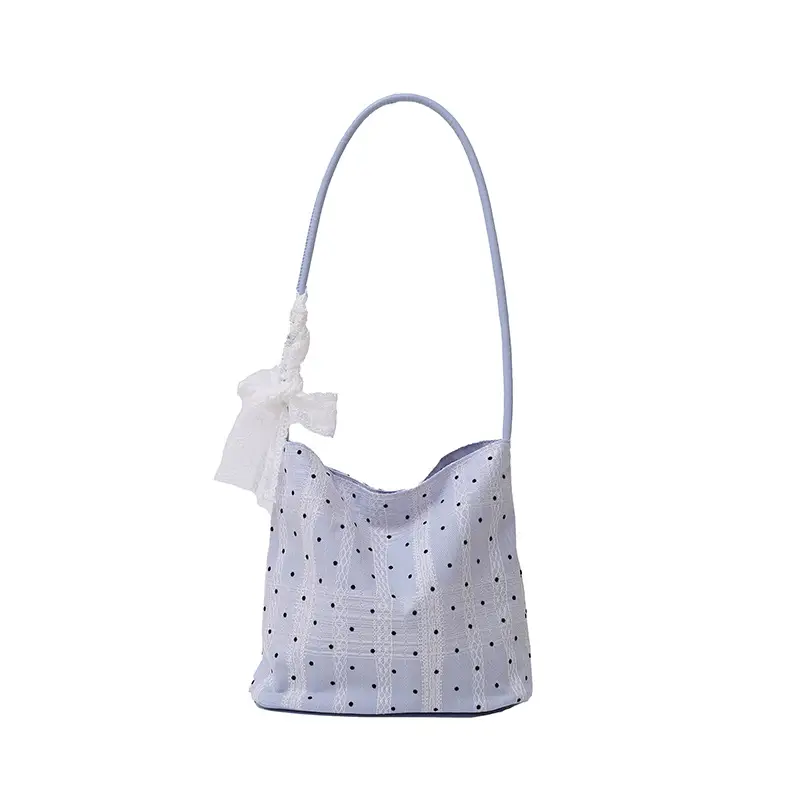 White Polka Dot Women's Shoulder Bag with Bow