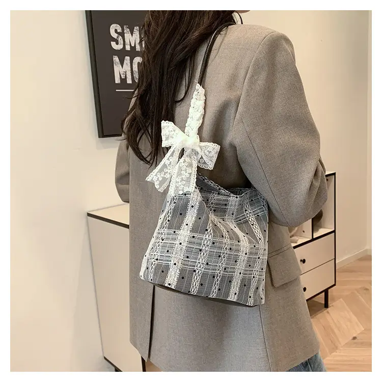 White Polka Dot Women's Shoulder Bag with Bow — feature 10