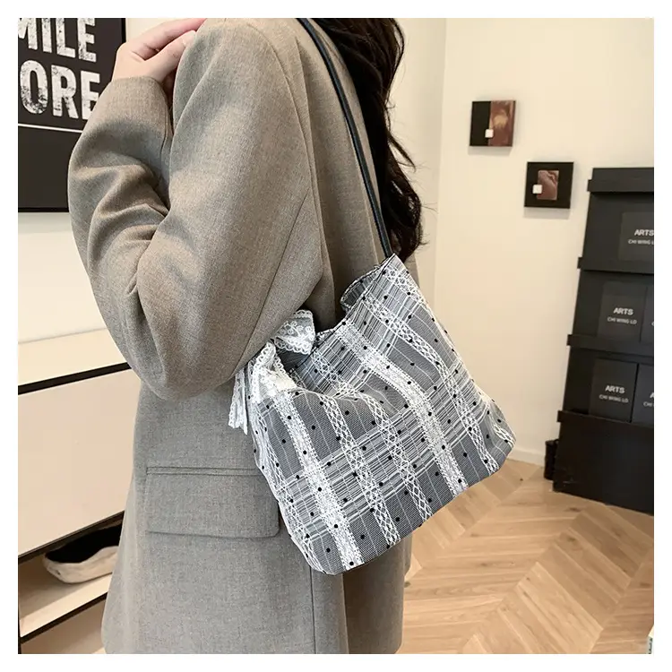 White Polka Dot Women's Shoulder Bag with Bow — feature 11
