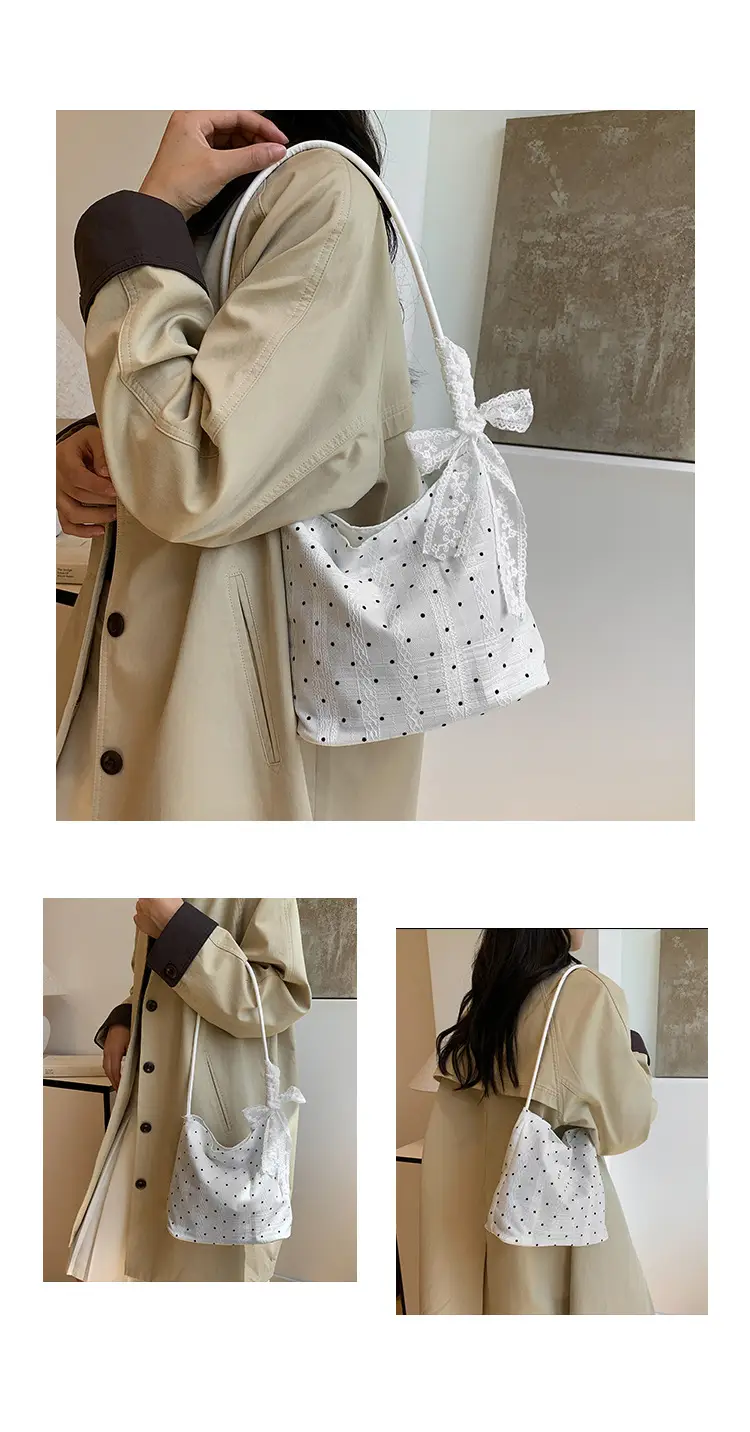 White Polka Dot Women's Shoulder Bag with Bow — feature 12