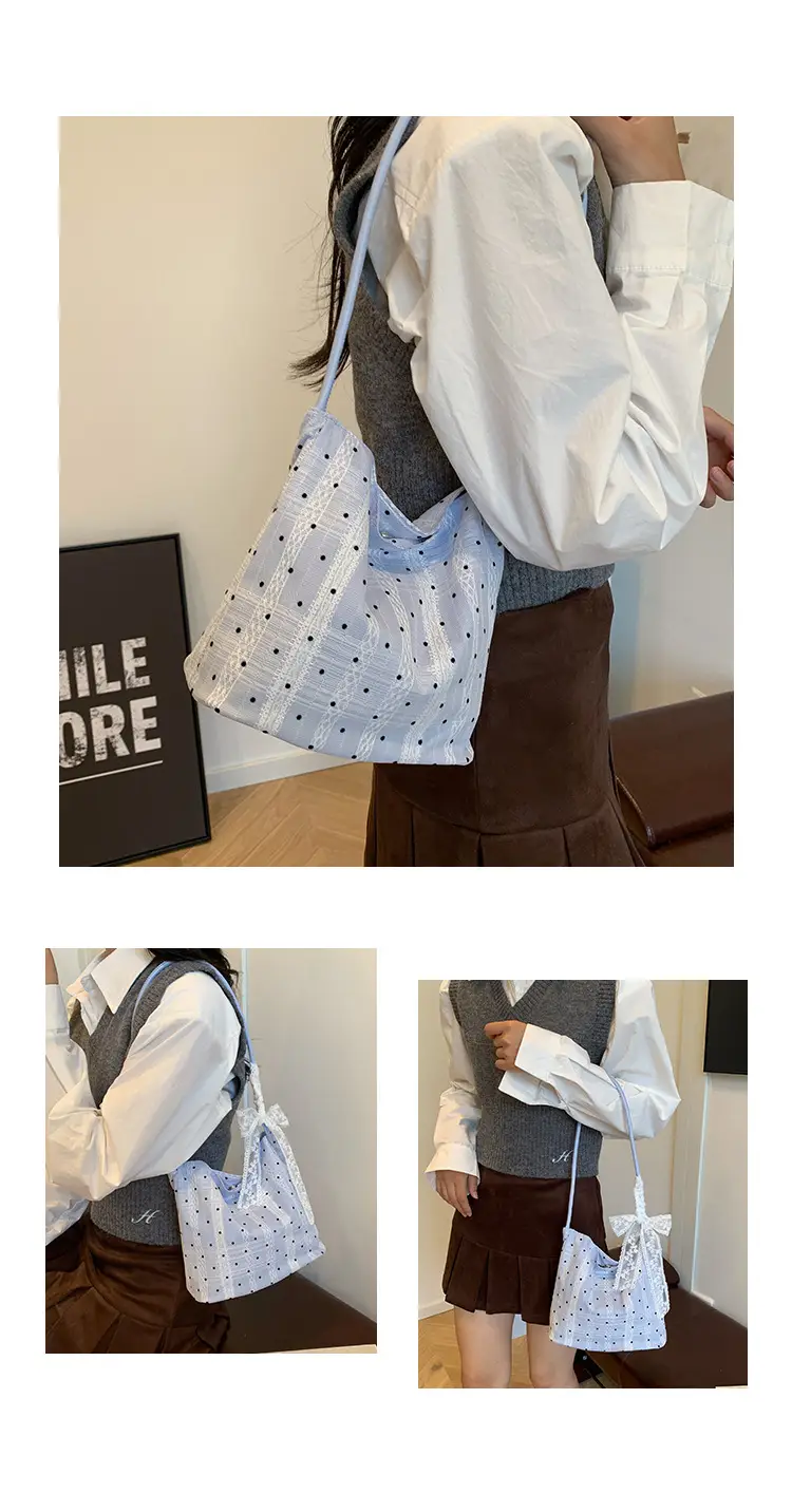 White Polka Dot Women's Shoulder Bag with Bow — feature 13