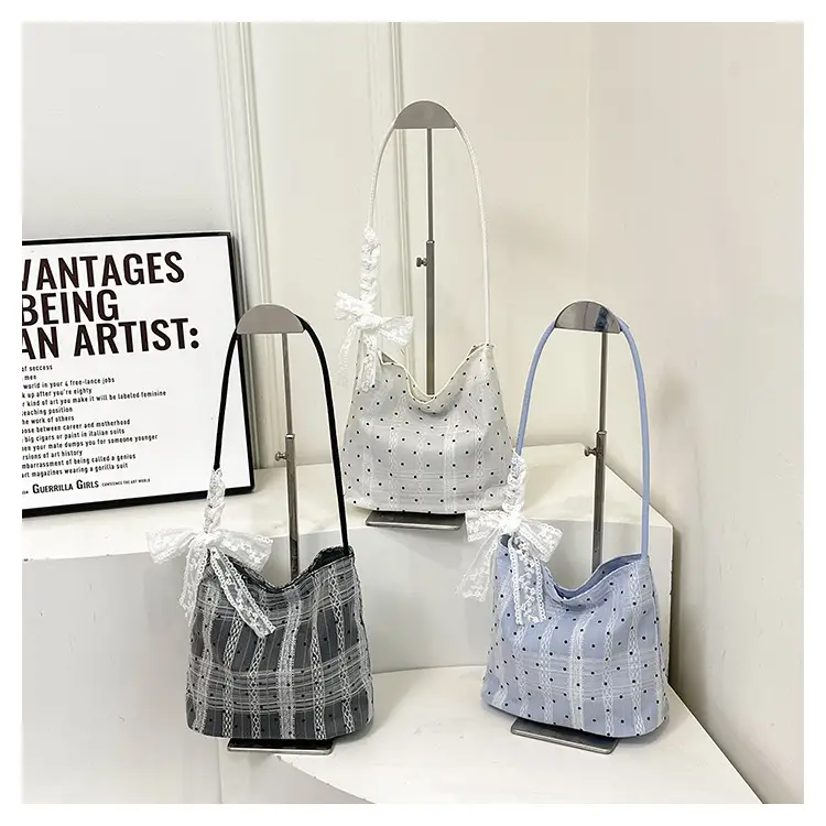 White Polka Dot Women's Shoulder Bag with Bow — feature 15