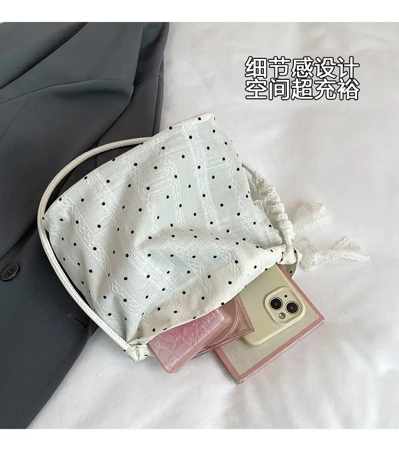 White Polka Dot Women's Shoulder Bag with Bow — feature 5