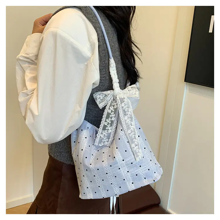 White Polka Dot Women's Shoulder Bag with Bow — feature 8