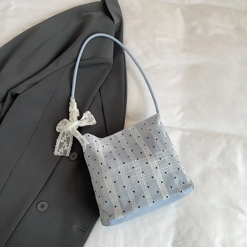 White Polka Dot Women's Shoulder Bag with Bow