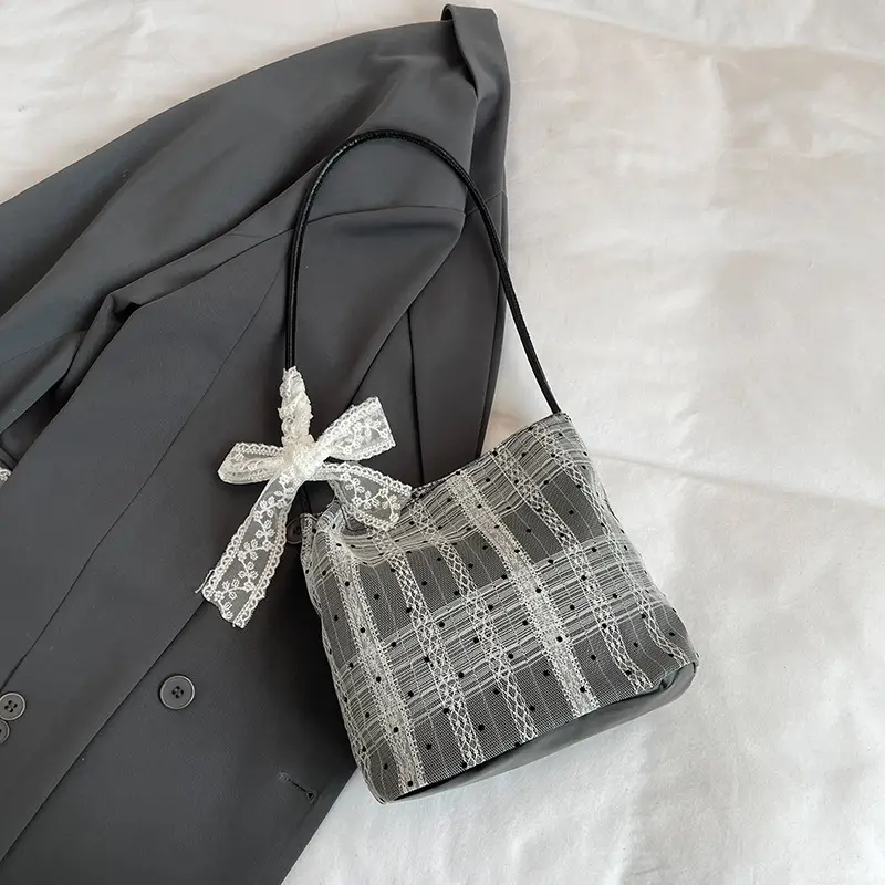 White Polka Dot Women's Shoulder Bag with Bow